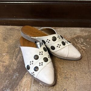 Chic White and Brown Studded Mules